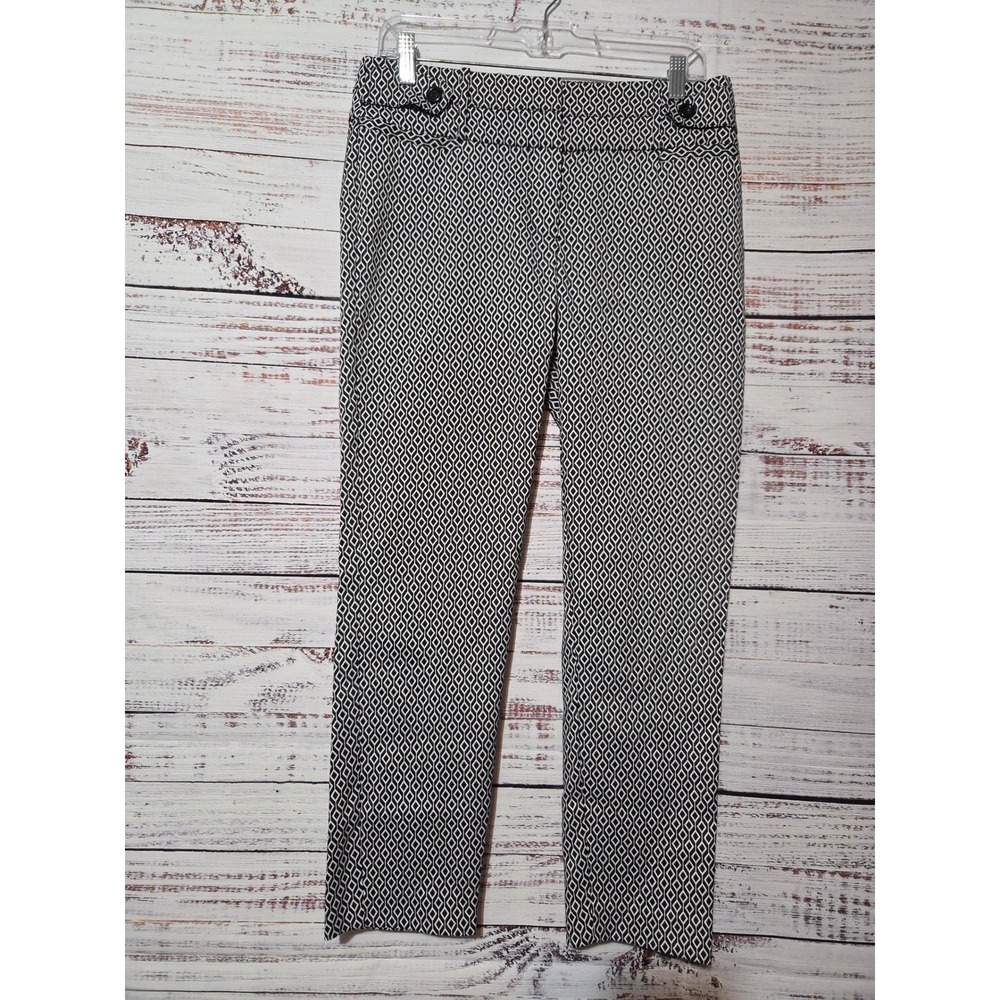 Candies Marilyn Ankle Pants Womens 7 Black White Geometric Diamond Trousers